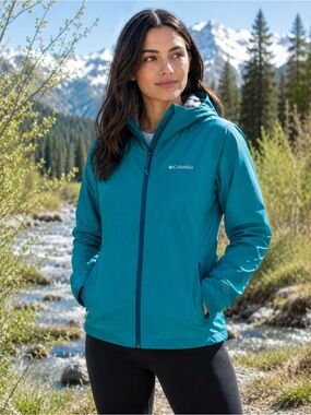 NWT Columbia EvaPOURation Teal rain jacket Womens Sz S